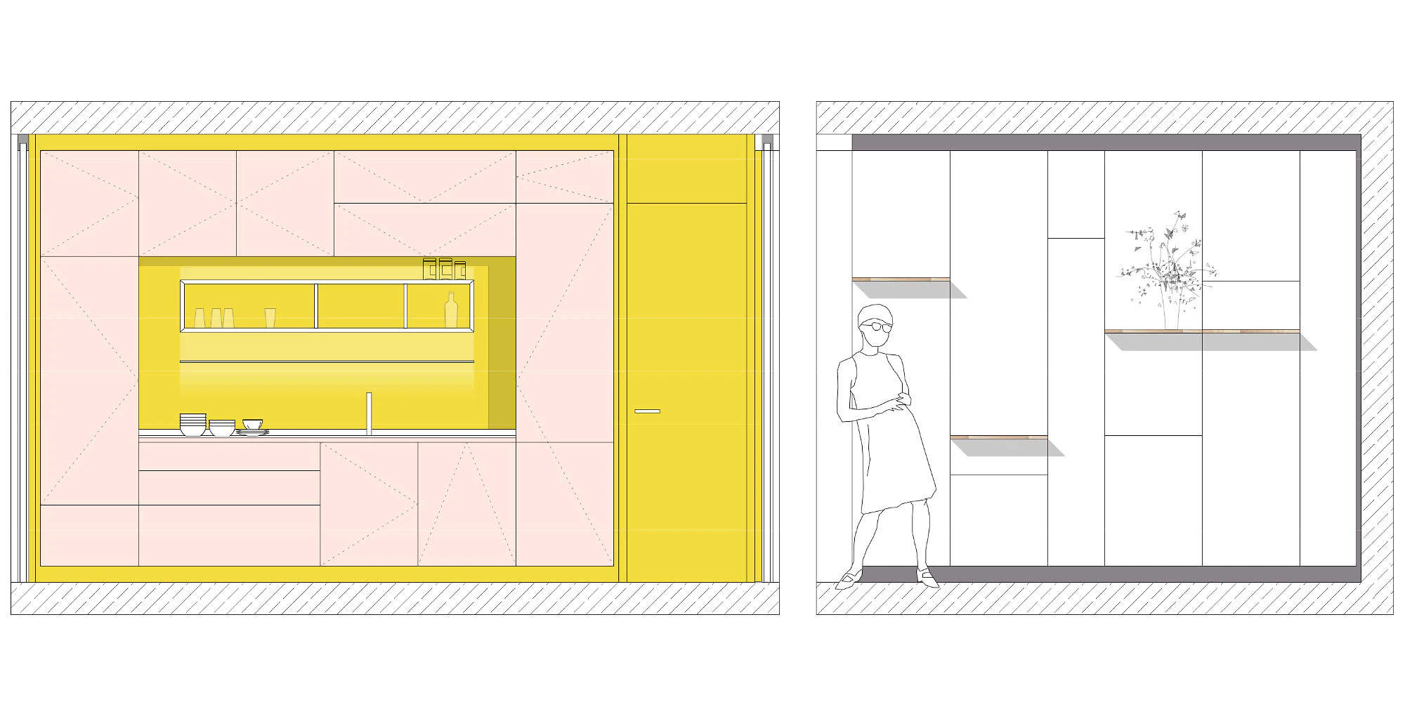 Ansicht C - D, Küche - Wohnzimmer Wand