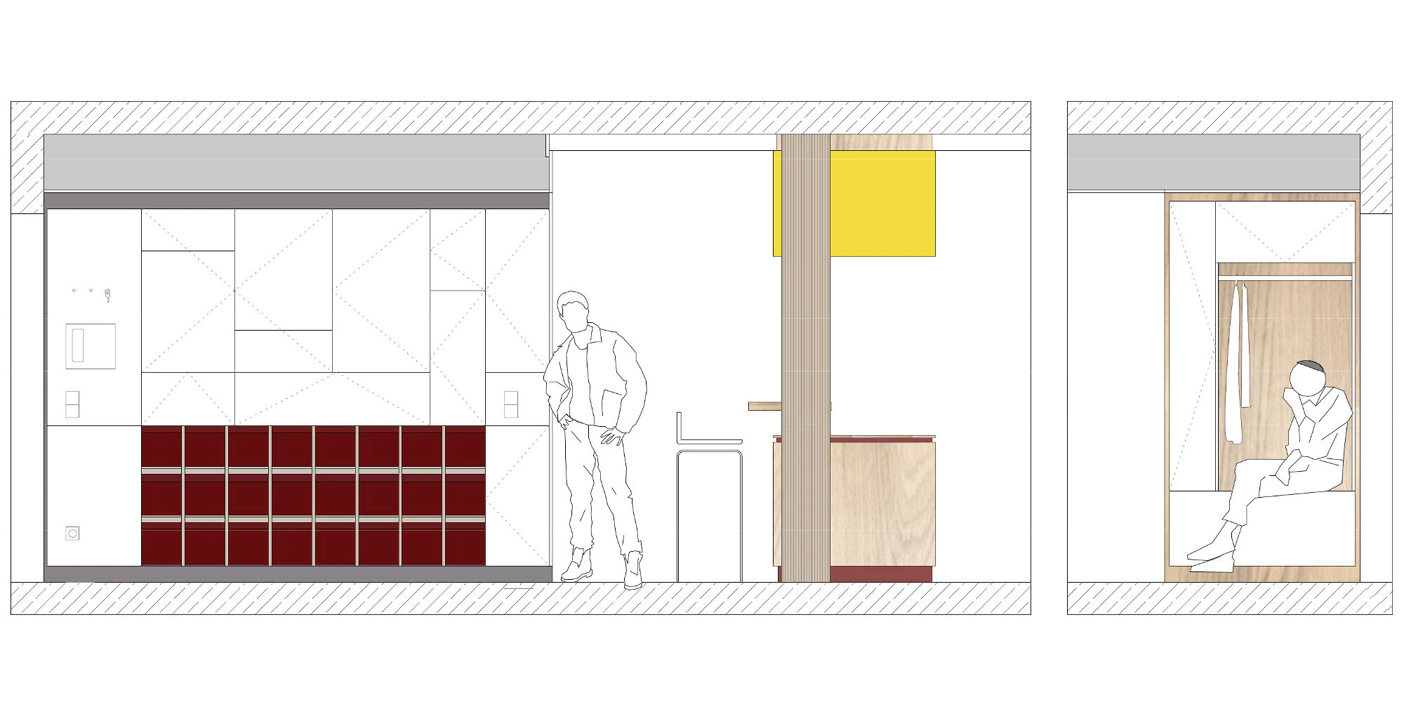 Ansicht E - F, Foyer und küche